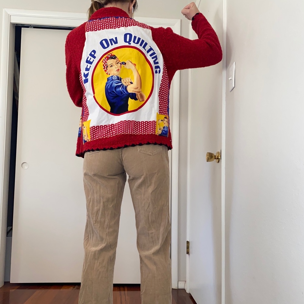 We Can Do It! Cardigan, upcycled, homemade